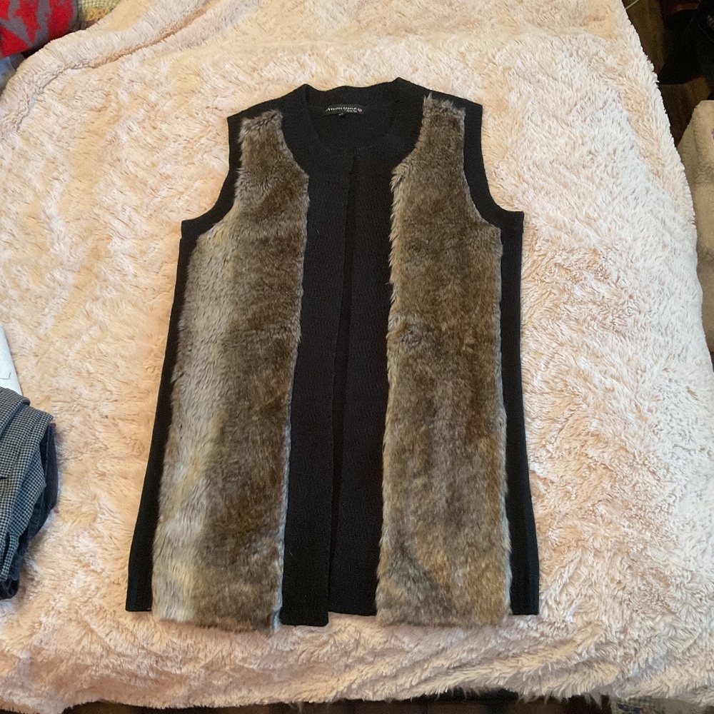 Black faux fur vest